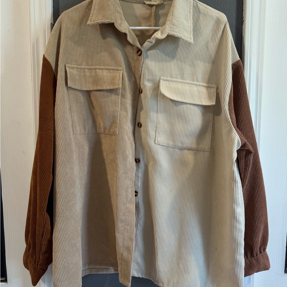 Entro Beige and Brown Corduroy Shirt Jacket